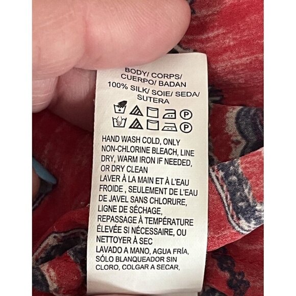 Lucky Brand Women's Sz S Red & Blue Sleeveless V Neck 100% Silk Trapeze Tank Top - Picture 6 of 7